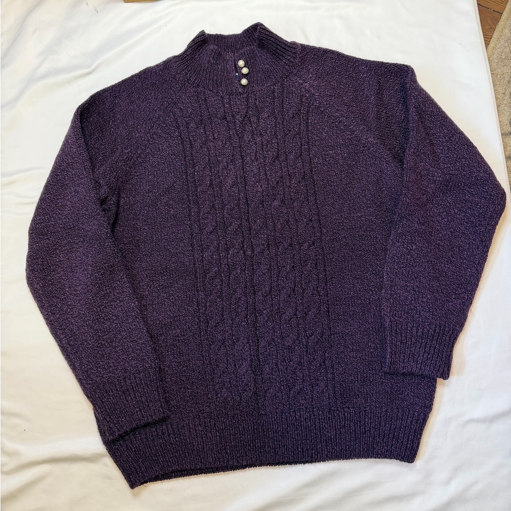 Karen Scott size medium petite purple mock neck cable knitted sweater